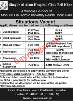 Shaykh Ul Alam Hospital Chak Beli Jobs July 2023